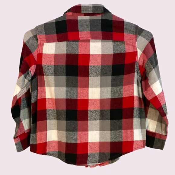 Faded Glory Flannel Plaid Button Down Long Sleeve Boys Youth Tee Shirt - Picture 2 of 3